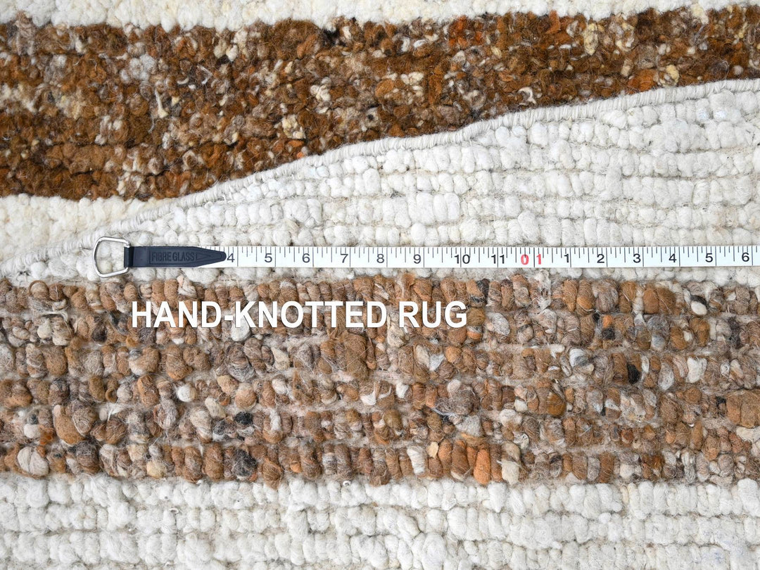 11'11" x 12'1" New Hand Knotted Brown Wool Round Oriental Rug - MOA10284846