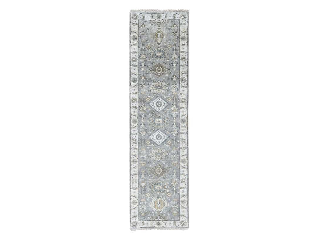 2'7" x 9'10" New Hand Knotted Grey Wool Runner Oriental Rug - MOA10284849