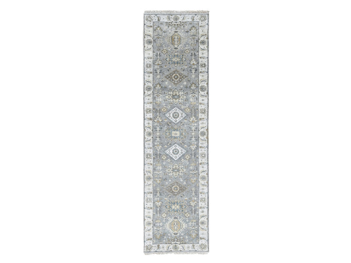 2'7" x 9'10" New Hand Knotted Grey Wool Runner Oriental Rug - MOA10284849