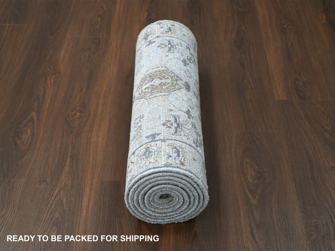 2'7" x 9'10" New Hand Knotted Grey Wool Runner Oriental Rug - MOA10284849