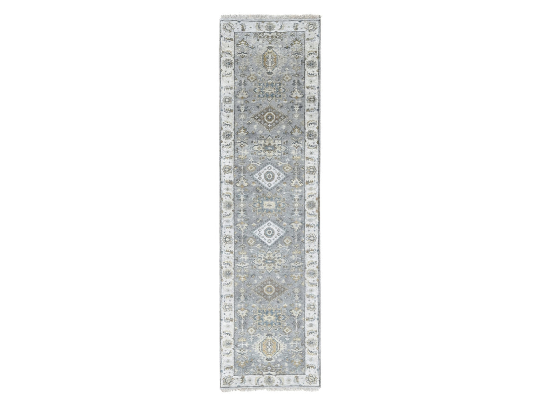 2'7" x 10'0" New Hand Knotted Grey Wool Runner Oriental Rug - MOA10284850