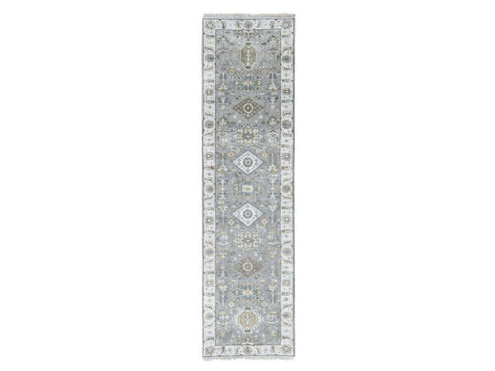 2'7" x 10'0" New Hand Knotted Grey Wool Runner Oriental Rug - MOA10284850
