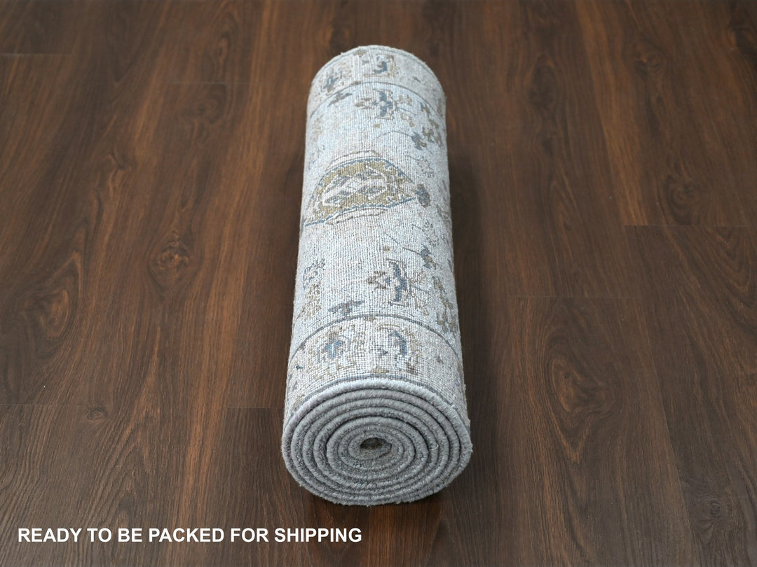 2'7" x 10'0" New Hand Knotted Grey Wool Runner Oriental Rug - MOA10284850