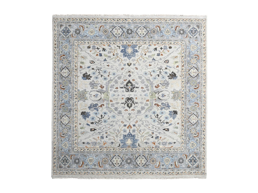 9'8" x 9'8" New Hand Knotted Grey Wool Square Oriental Rug - MOA10284859