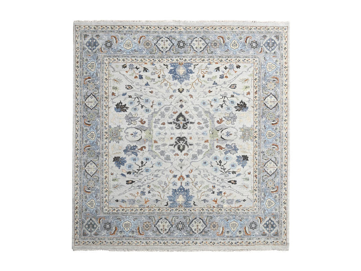 9'8" x 9'8" New Hand Knotted Grey Wool Square Oriental Rug - MOA10284859