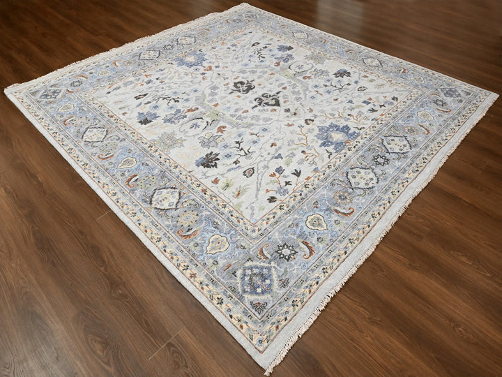 9'8" x 9'8" New Hand Knotted Grey Wool Square Oriental Rug - MOA10284859