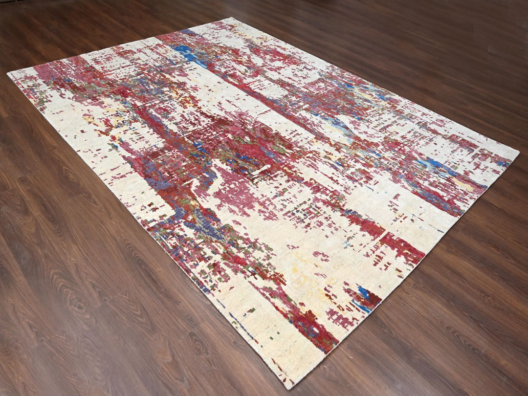 9'3" x 12'1" New Hand Knotted Beige Wool Rectangle Oriental Rug - MOA10284864