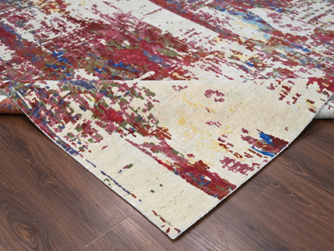 9'3" x 12'1" New Hand Knotted Beige Wool Rectangle Oriental Rug - MOA10284864