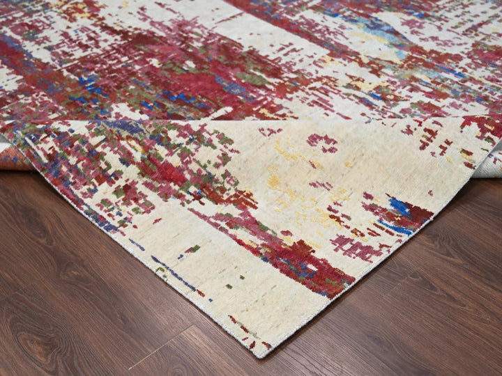 9'3" x 12'1" New Hand Knotted Beige Wool Rectangle Oriental Rug - MOA10284864