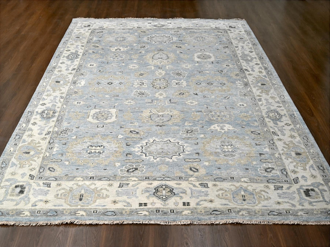 9'10" x 13'10" New Hand Knotted Blue Wool Rectangle Oriental Rug - MOA10284879