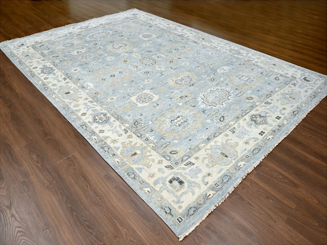 9'10" x 13'10" New Hand Knotted Blue Wool Rectangle Oriental Rug - MOA10284879