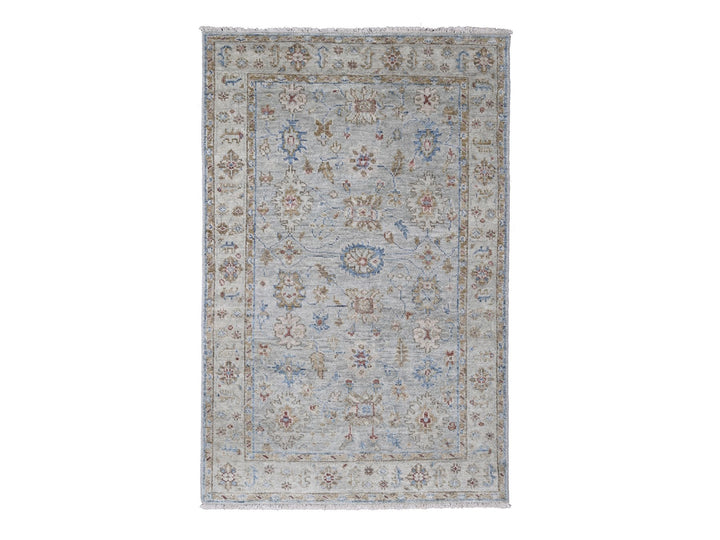 6'1" x 9'0" New Hand Knotted Blue Wool Rectangle Oriental Rug - MOA10284885