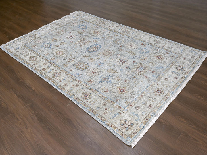 6'1" x 9'0" New Hand Knotted Blue Wool Rectangle Oriental Rug - MOA10284885