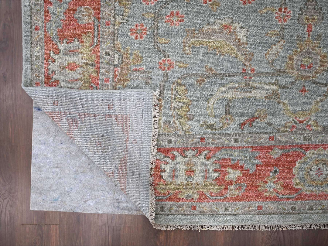 9'0" x 11'10" New Hand Knotted Green Wool Rectangle Oriental Rug - MOA10284893