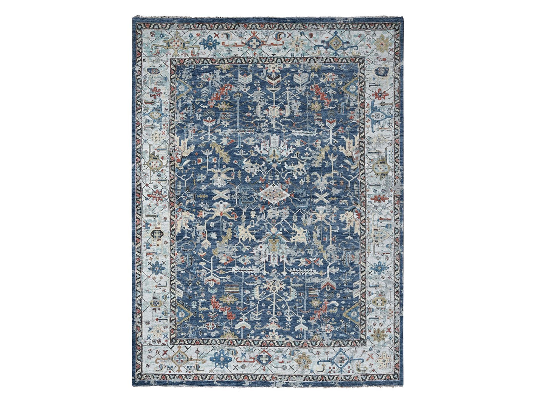 8'10" x 11'10" New Hand Knotted Blue Wool Rectangle Oriental Rug - MOA10284905
