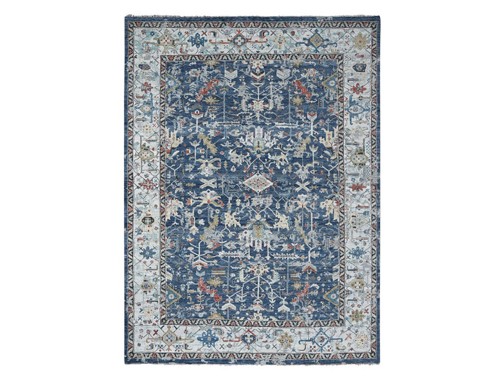 8'10" x 11'10" New Hand Knotted Blue Wool Rectangle Oriental Rug - MOA10284905