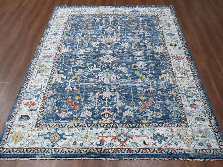 8'10" x 11'10" New Hand Knotted Blue Wool Rectangle Oriental Rug - MOA10284905