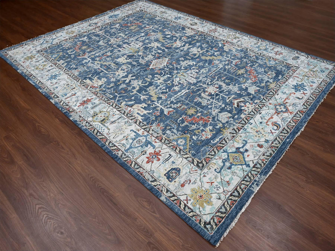 8'10" x 11'10" New Hand Knotted Blue Wool Rectangle Oriental Rug - MOA10284905