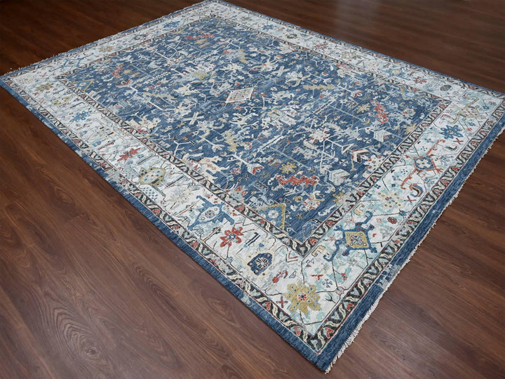 8'10" x 11'10" New Hand Knotted Blue Wool Rectangle Oriental Rug - MOA10284905