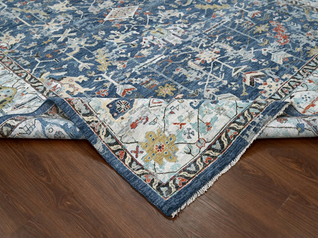 8'10" x 11'10" New Hand Knotted Blue Wool Rectangle Oriental Rug - MOA10284905