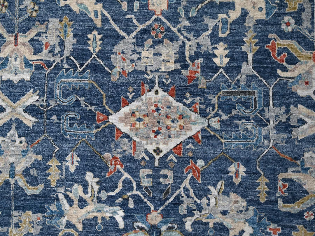 8'10" x 11'10" New Hand Knotted Blue Wool Rectangle Oriental Rug - MOA10284905