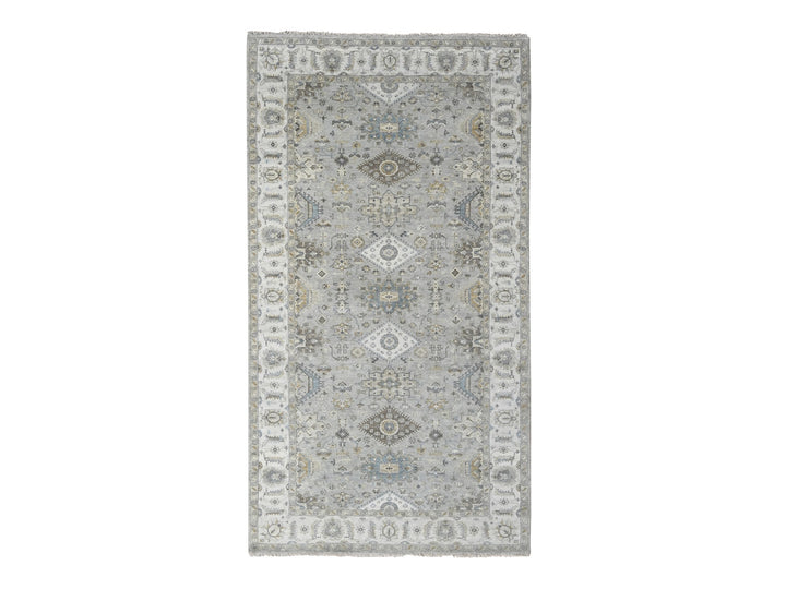 6'0" x 11'9" New Hand Knotted Grey Wool Runner Oriental Rug - MOA10284906