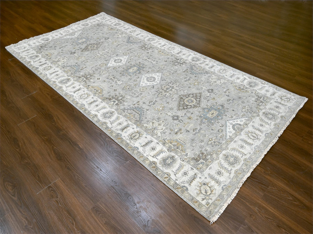 6'0" x 11'9" New Hand Knotted Grey Wool Runner Oriental Rug - MOA10284906