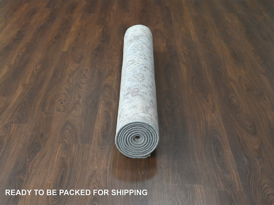 6'0" x 11'9" New Hand Knotted Grey Wool Runner Oriental Rug - MOA10284906