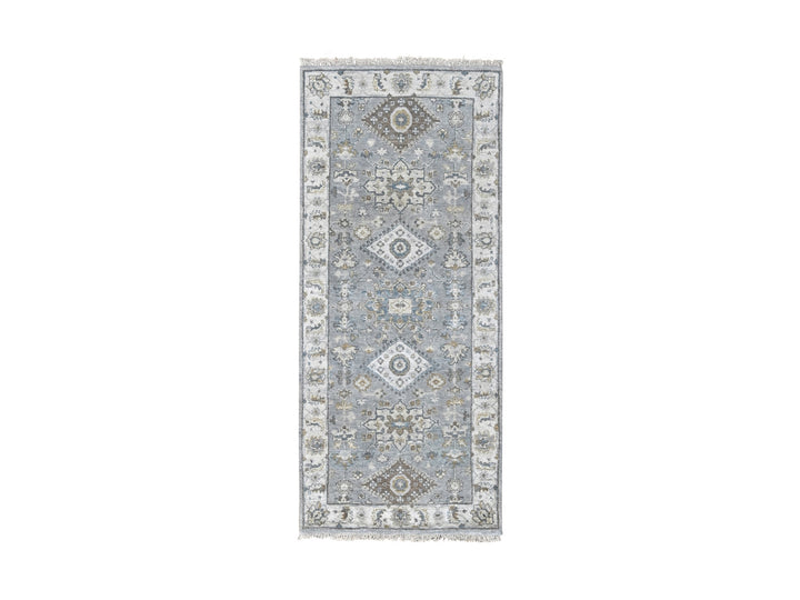 2'7" x 6'0" New Hand Knotted Grey Wool Runner Oriental Rug - MOA10284908