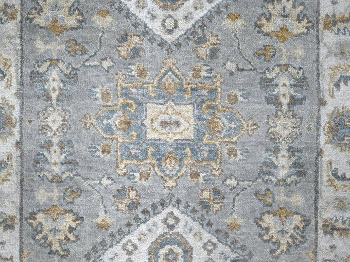 2'7" x 6'0" New Hand Knotted Grey Wool Runner Oriental Rug - MOA10284908