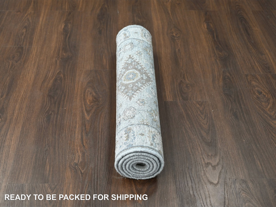 2'7" x 6'0" New Hand Knotted Grey Wool Runner Oriental Rug - MOA10284908