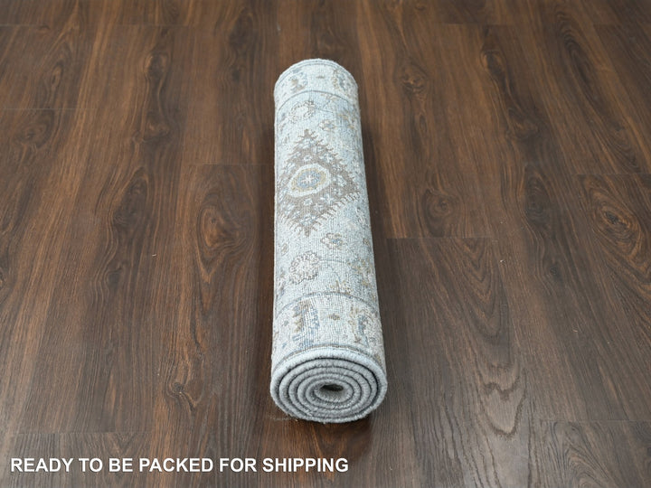 2'7" x 6'0" New Hand Knotted Grey Wool Runner Oriental Rug - MOA10284908