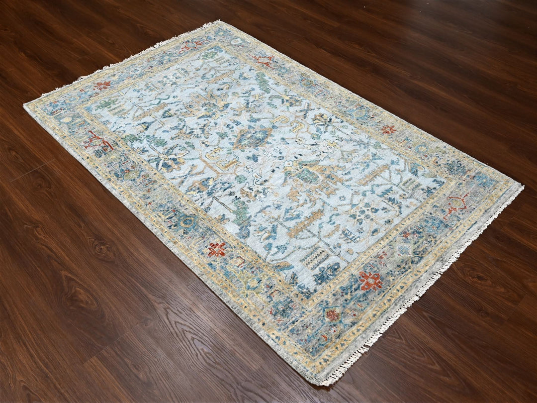 4'0" x 5'10" New Hand Knotted Grey Wool Rectangle Oriental Rug - MOA10284914