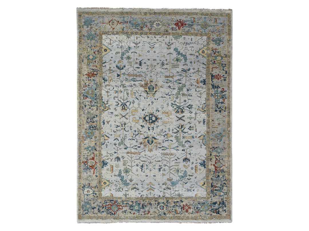 8'10" x 11'11" New Hand Knotted Grey Wool Rectangle Oriental Rug - MOA10284915