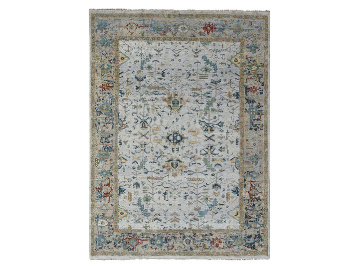 8'10" x 11'11" New Hand Knotted Grey Wool Rectangle Oriental Rug - MOA10284915