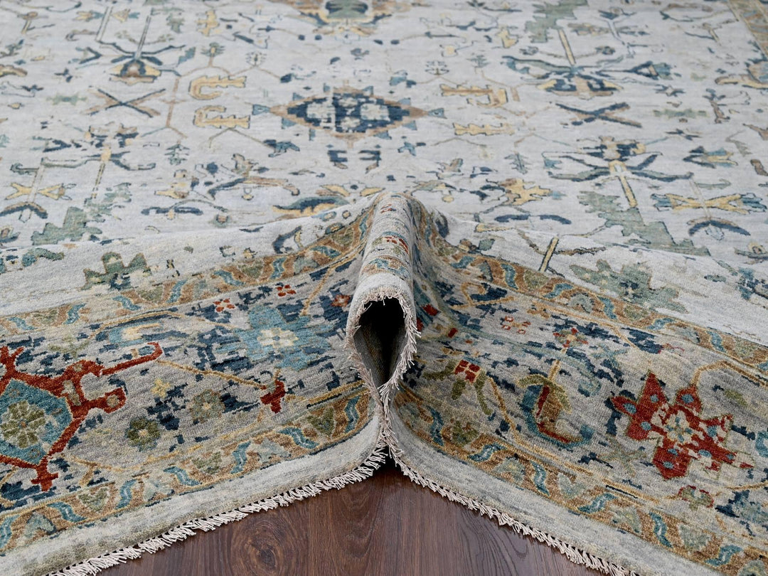 8'10" x 11'11" New Hand Knotted Grey Wool Rectangle Oriental Rug - MOA10284915