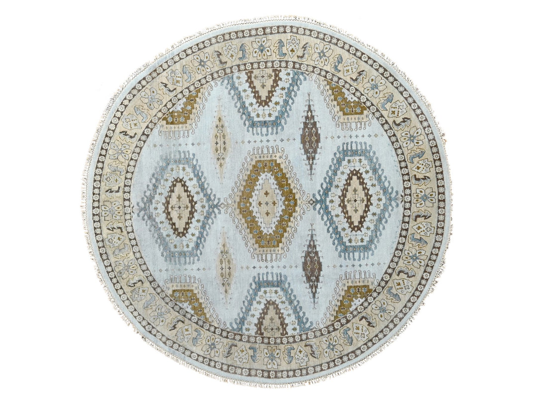 8'1" x 8'1" New Hand Knotted Grey Wool Round Oriental Rug - MOA10284921