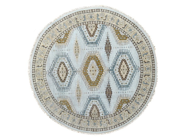 8'1" x 8'1" New Hand Knotted Grey Wool Round Oriental Rug - MOA10284921