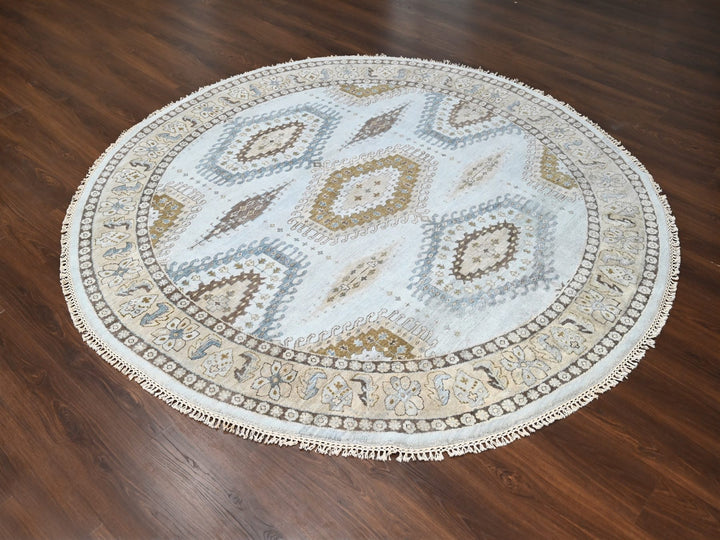 8'1" x 8'1" New Hand Knotted Grey Wool Round Oriental Rug - MOA10284921