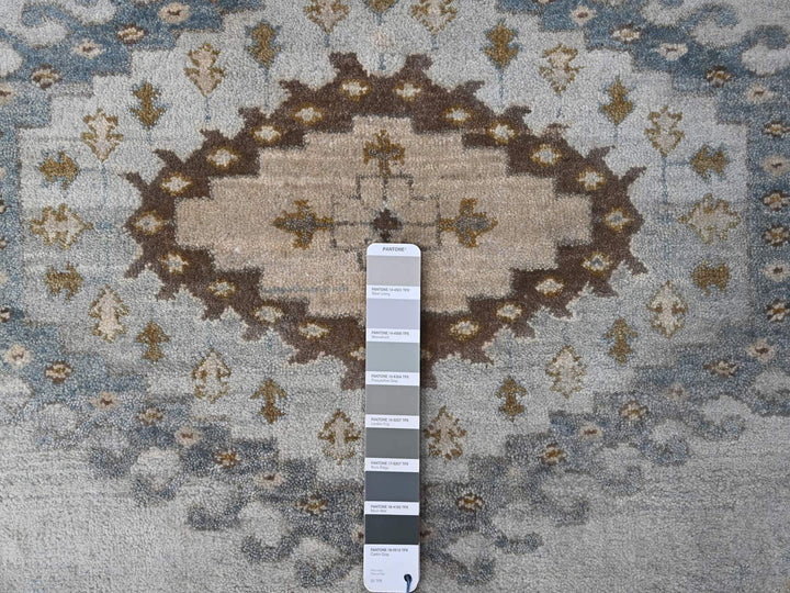 8'1" x 8'1" New Hand Knotted Grey Wool Round Oriental Rug - MOA10284921