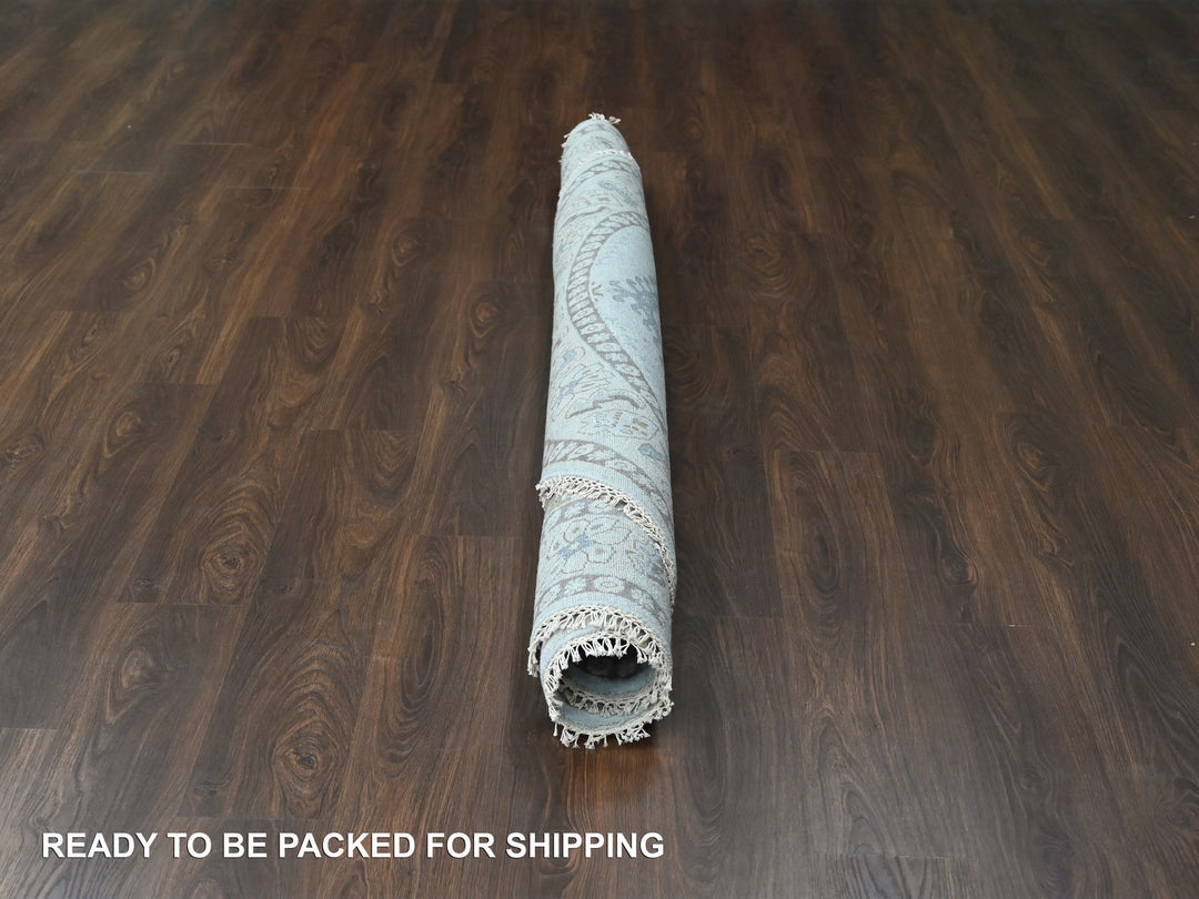 8'1" x 8'1" New Hand Knotted Grey Wool Round Oriental Rug - MOA10284921