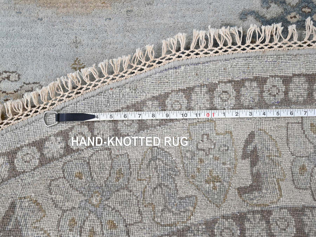 8'1" x 8'1" New Hand Knotted Grey Wool Round Oriental Rug - MOA10284921