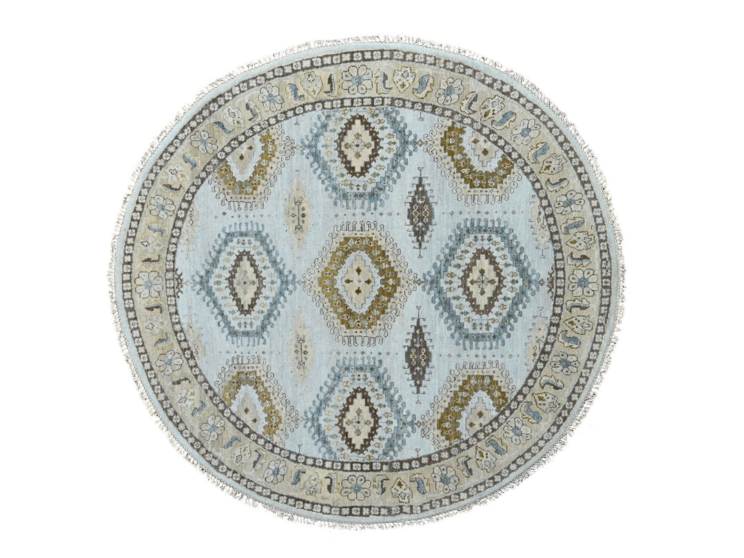 5'10" x 6'1" New Hand Knotted Grey Wool Round Oriental Rug - MOA10284922
