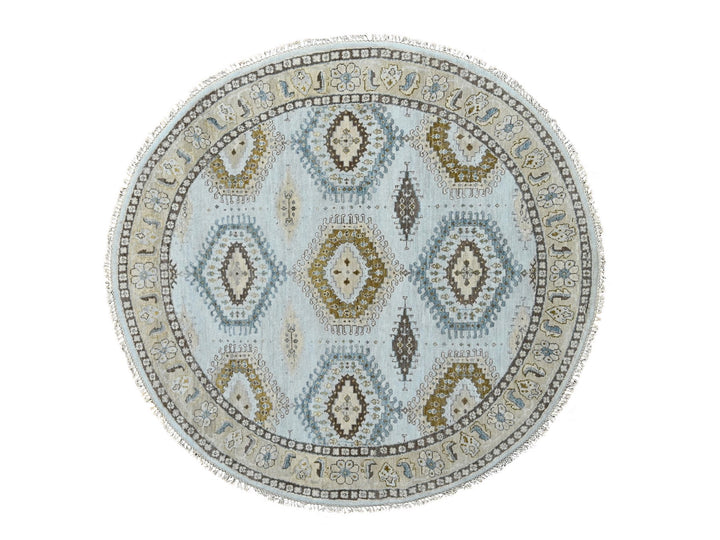 5'10" x 6'1" New Hand Knotted Grey Wool Round Oriental Rug - MOA10284922