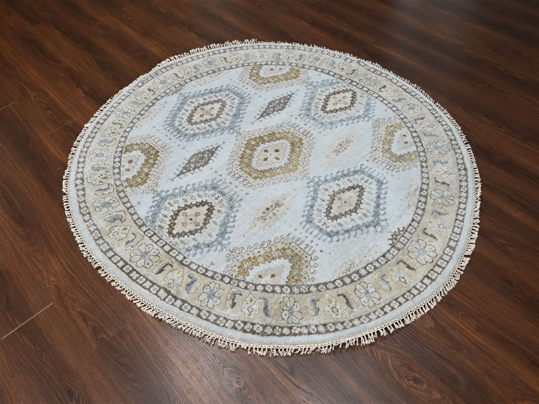 5'10" x 6'1" New Hand Knotted Grey Wool Round Oriental Rug - MOA10284922