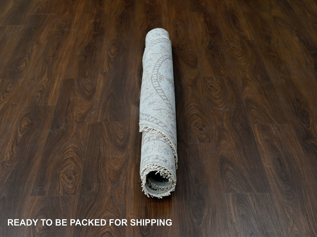 5'10" x 6'1" New Hand Knotted Grey Wool Round Oriental Rug - MOA10284922