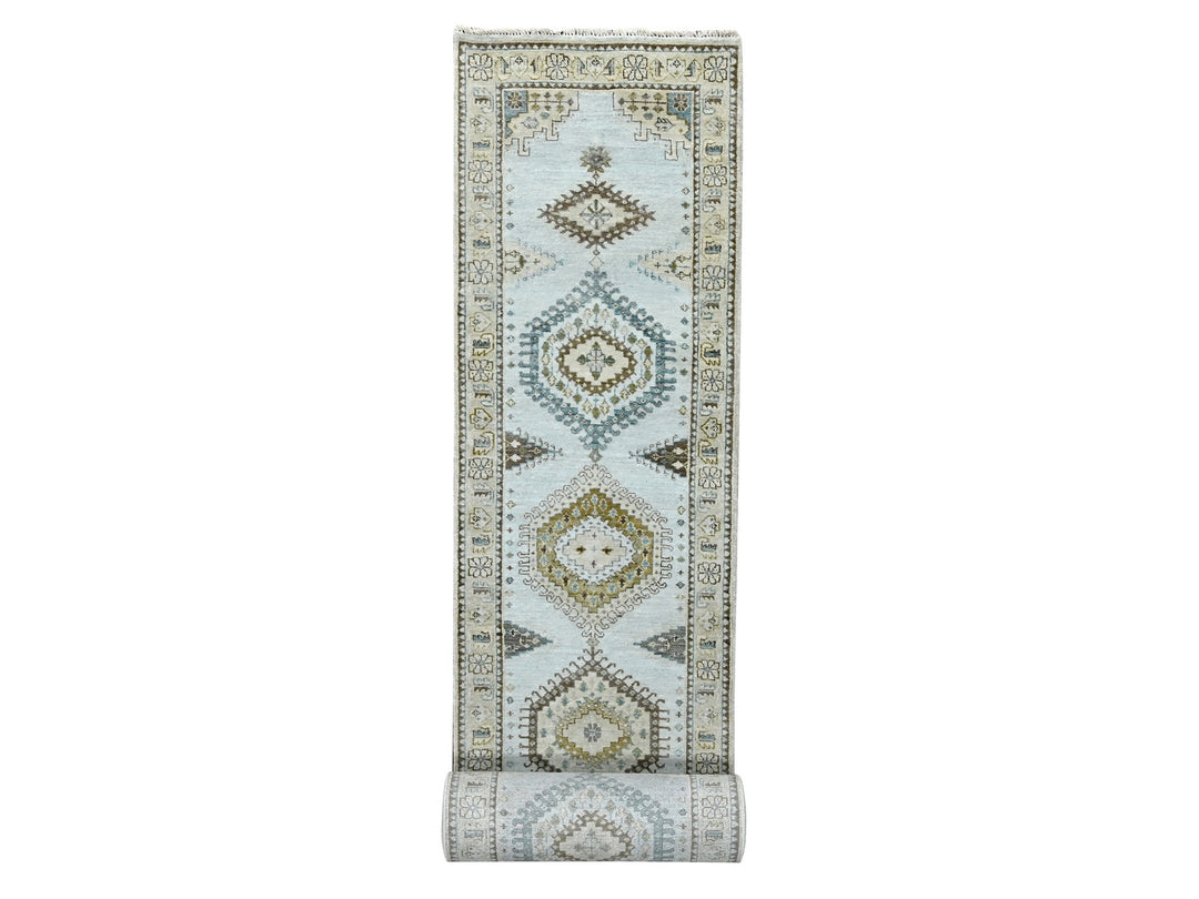 2'7" x 19'9" New Hand Knotted Grey Wool Runner Oriental Rug - MOA10284923