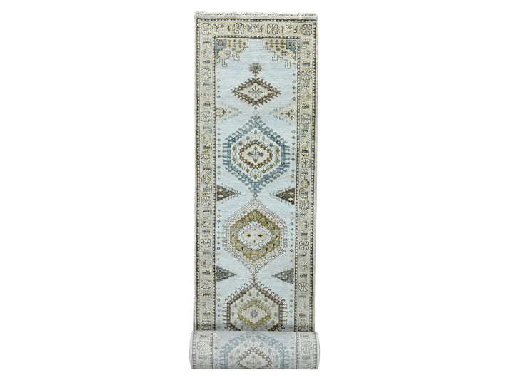 2'7" x 19'9" New Hand Knotted Grey Wool Runner Oriental Rug - MOA10284923