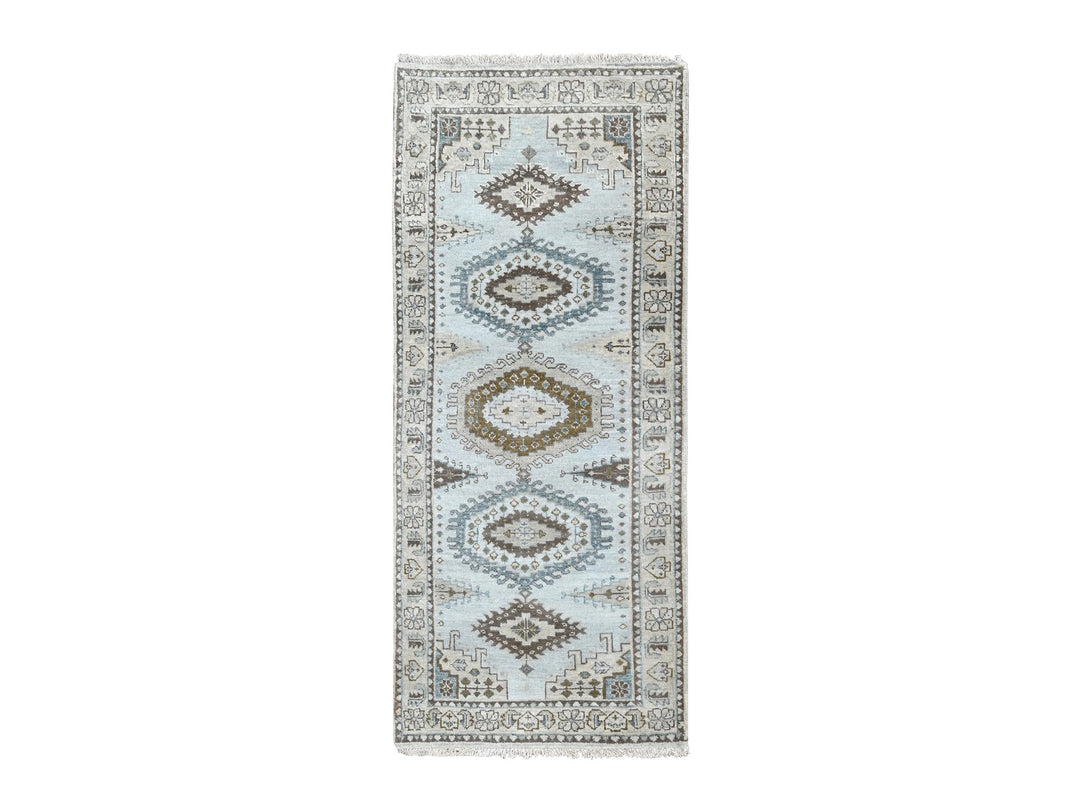 2'9" x 6'0" New Hand Knotted Grey Wool Runner Oriental Rug - MOA10284925