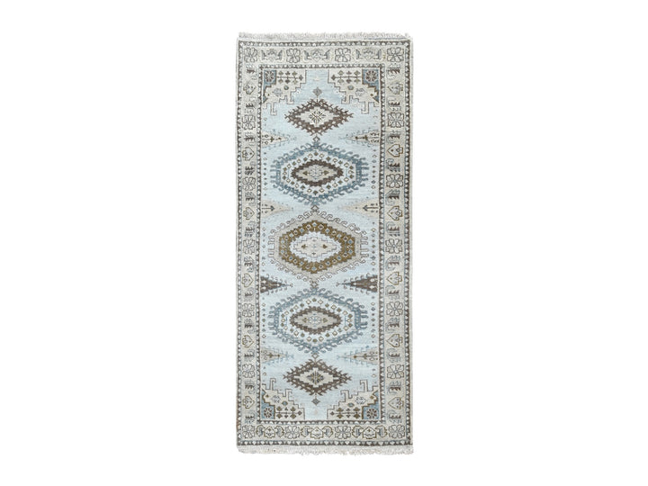 2'9" x 6'0" New Hand Knotted Grey Wool Runner Oriental Rug - MOA10284925
